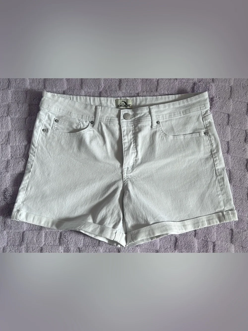Jordache White Denim Shorts with Cuffed Hems Size 14